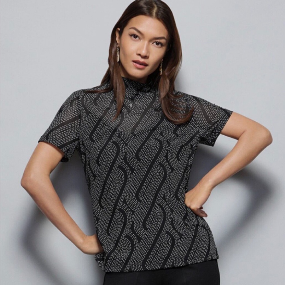 CAbi Black Patterned Women's Top